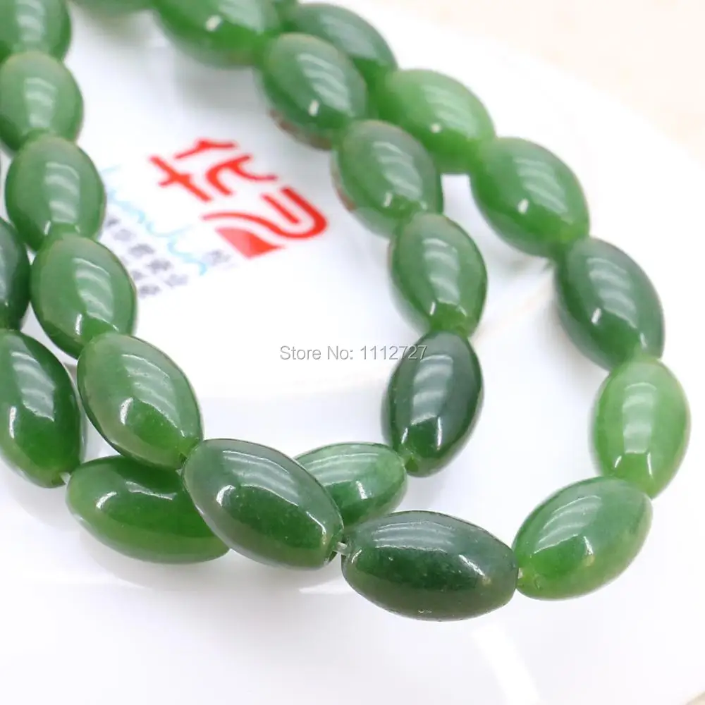 Fashion Green Malay Beads Rice Round DIY Loose Stones Balls Gifts Chalcedony 15inch Jewelry Making Wholesale Accessories 8x12mm | Украшения