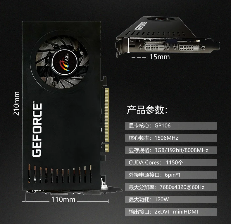 Новые оригинальные ASL GTX1060 SS 3g GDD5 192bit видеокарты для nVIDIA Geforce GT 1060 Hdmi Dvi игры