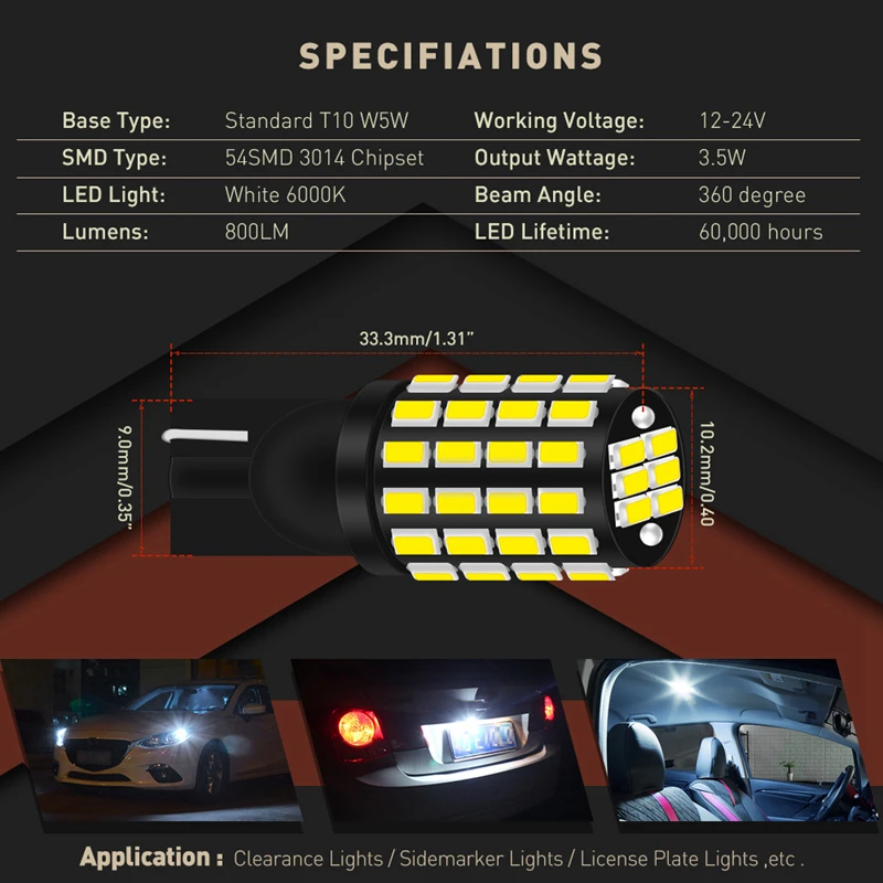 2 шт. Автомобильные светодиодные лампы T10 W5W 168 194|Сигнальная лампа| |