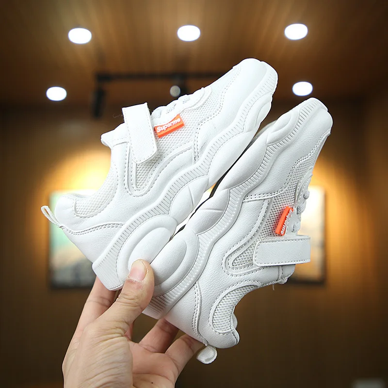 Удобные детские кроссовки из искусственной кожи для мальчиков и девочек