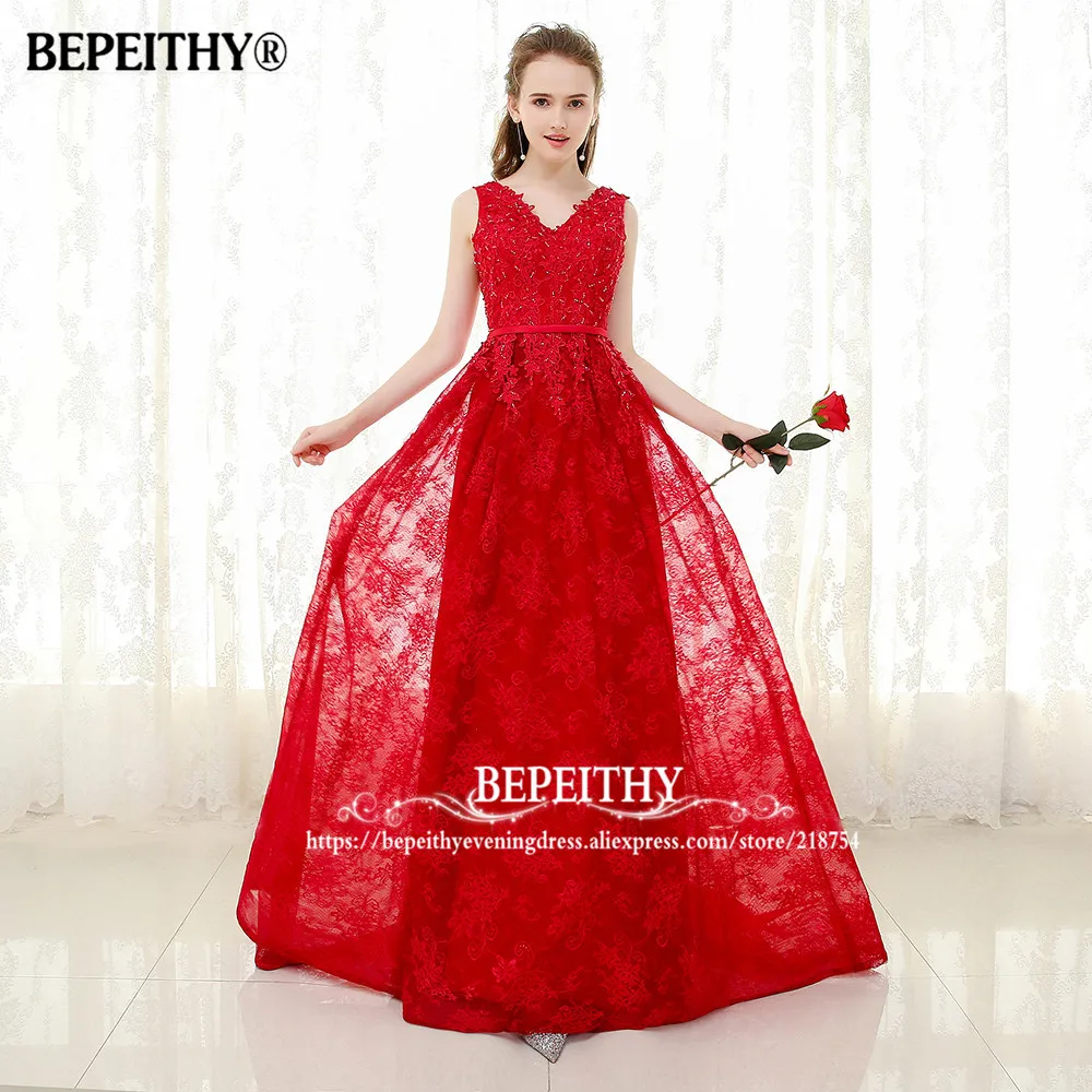 BEPEITHY Robe De Soiree кружевное длинное вечернее платье с поясом 2020 полная длина дешевые