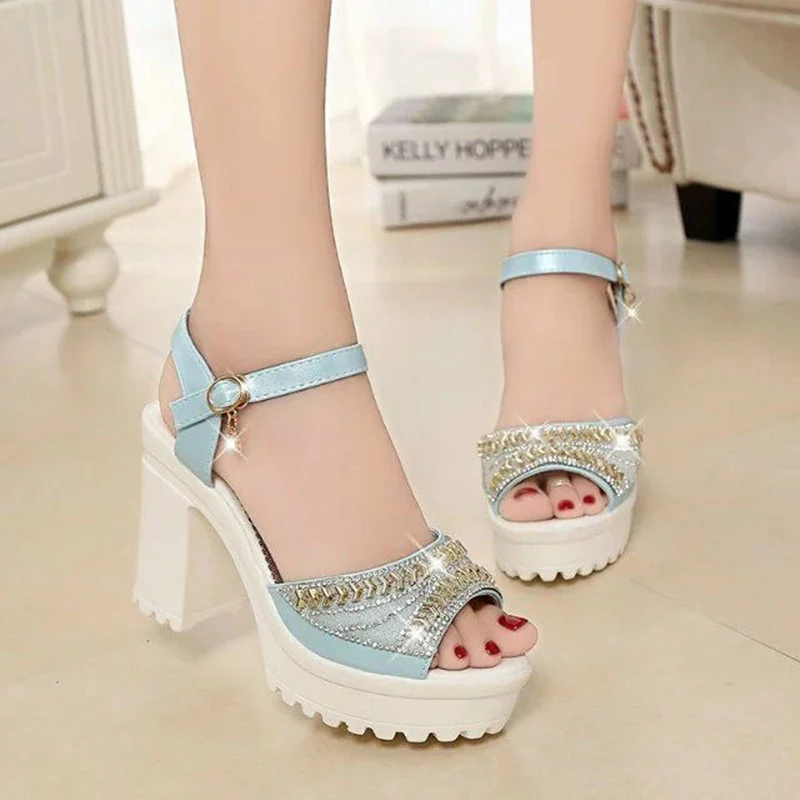 2019 летние Стразы Рыбацкая обувь с открытым носком толстая подошва на высоком