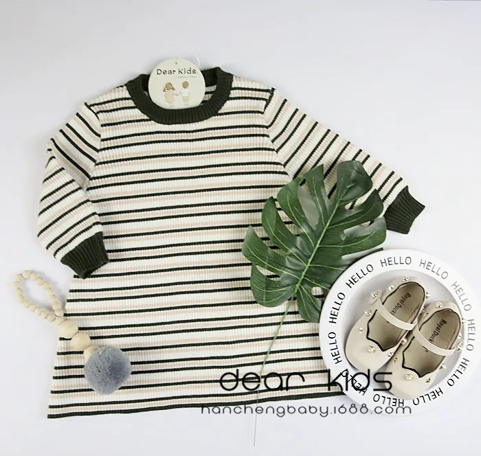 Ins/платье для девочек в полоску вязать Платья-свитеры Новинка 2017 года Корейский