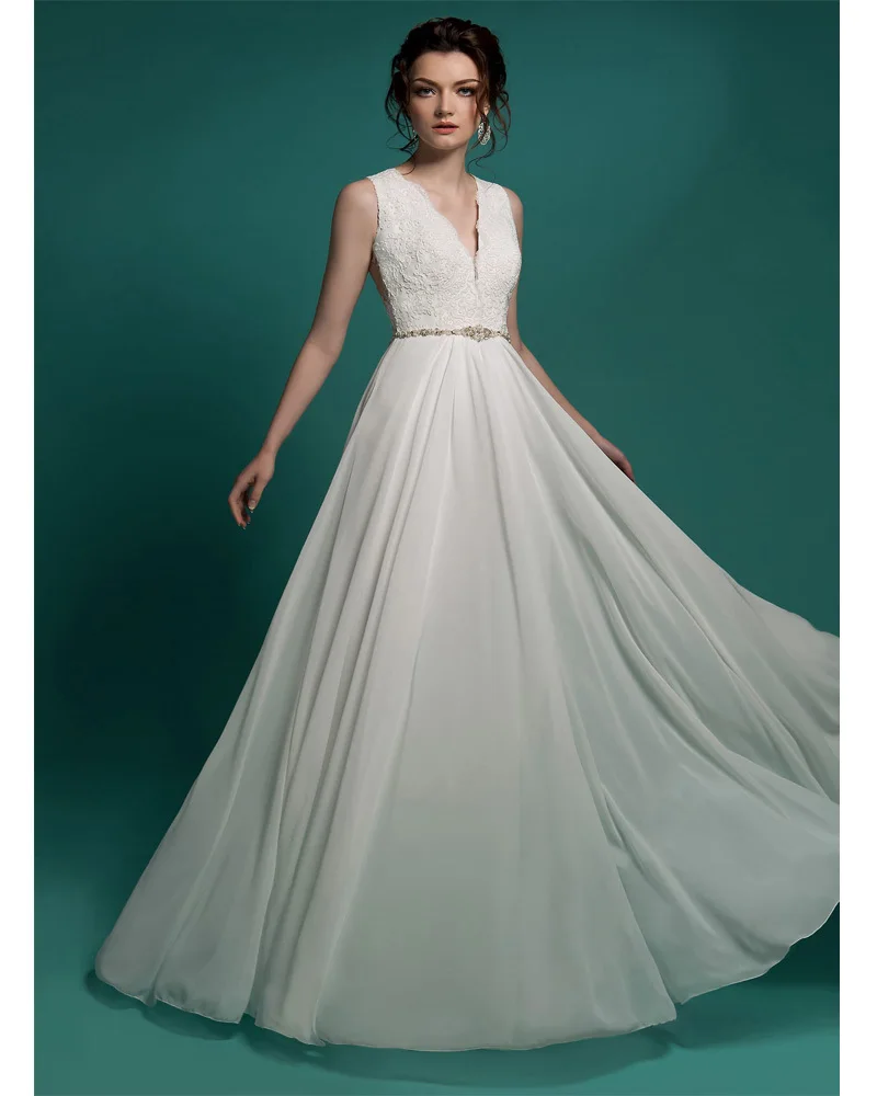 Высокое качество V Шеи Шифон Длинные простой свадебное платье 2017 Китай