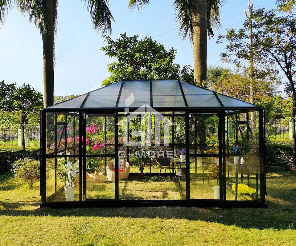 Теплица Gazebo/Invernadero черная с двойным стенным стеклом (9 7 дюйма x 14 3 12 8 м2 6 мм полый ПК