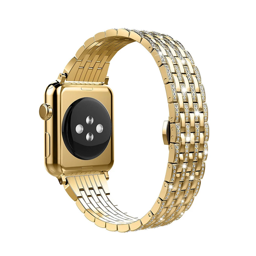 Роскошные часы из нержавеющей стали ремешок для apple watch 42 мм/38/44/40 мм iwatch 1/2/3/4 часов