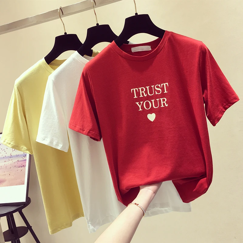 Женская футболка из хлопка повседневная трикотажная Базовая рубашка с коротким