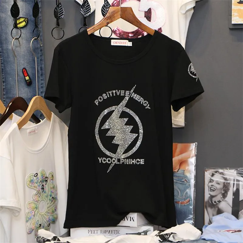 

Гайавате S-5XL Размеры Camisetas De Verano Mujer 2020 алмаз молния Черный Свободные Harajuku футболка с изображением якоря летние шорты рукав топы TX074