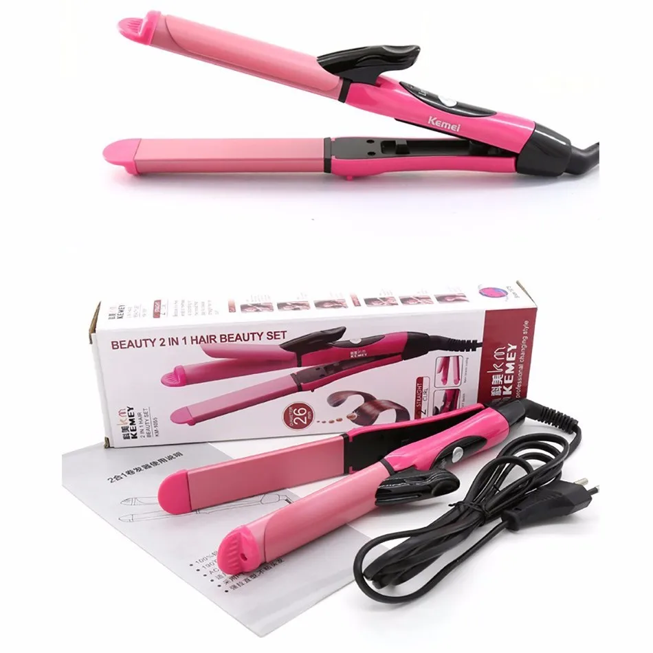 Hot Kemei KM-1055 2 in 1 Professional Hair Straightener Irons Curler Flat Iron Straightening Styling Tools Free Shipping | Бытовая