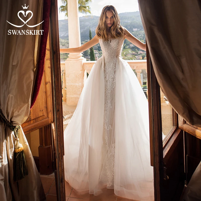 Swanskirt винтажное свадебное платье русалки со съемным шлейфом модное кружевное платье для невесты принцессы Vestido de Noiva K177