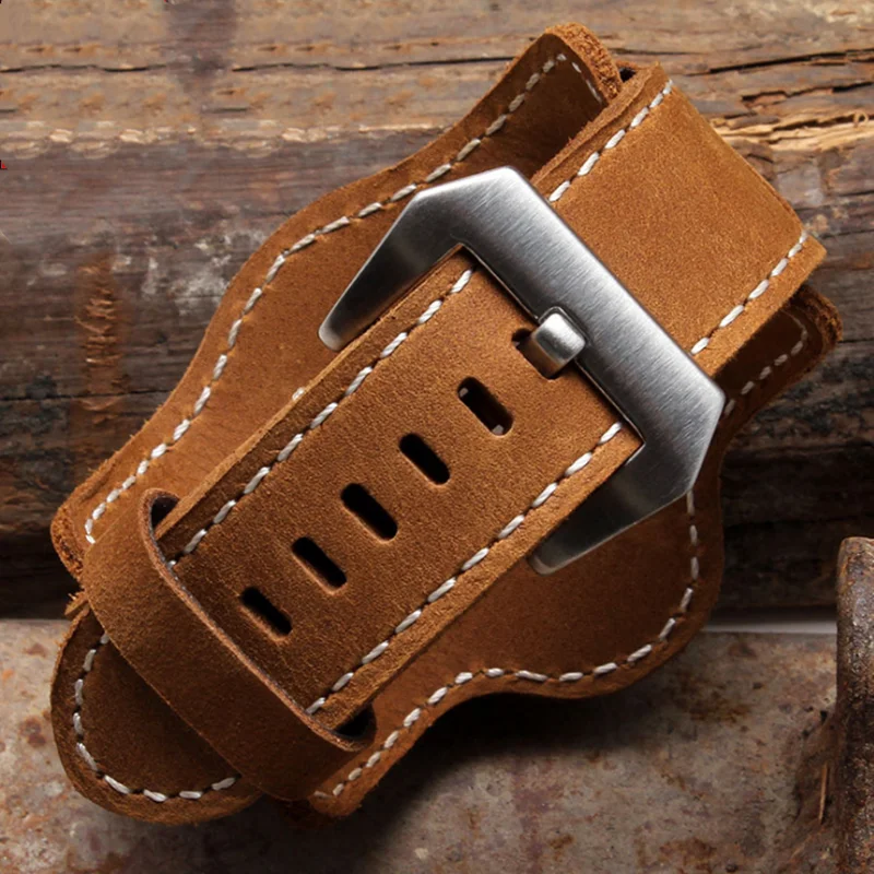 20 22mm 24mm 26mm high quality Cowhide Genuine Leather Watch Band with Stainless Steel Buckle Strap for PAM Thick Soft Watchband