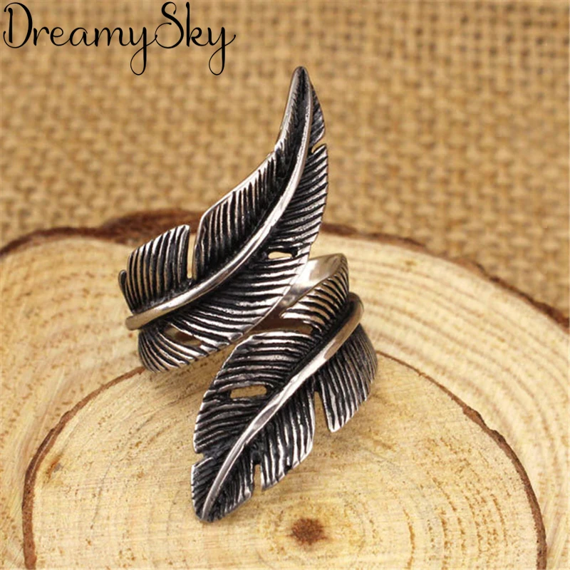 Punk Retro Silver Color  Feather Rings For Women Ladies Jewelry Big Finger Antique Rings Girls Gifts Anillos High Quality