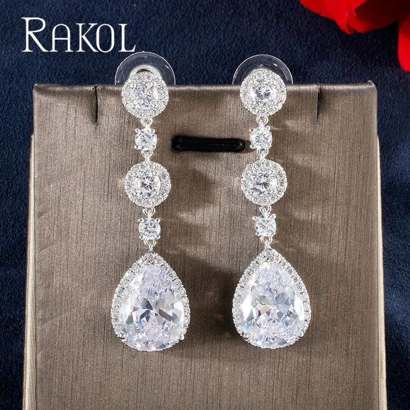 Женские серьги-капельки RAKOL роскошные серьги с кубическим цирконием и