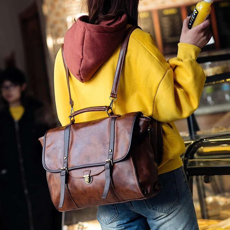 men document business handbag vintage top-handle bags male laptop bag large bagpack shoulder women briefcase functional |