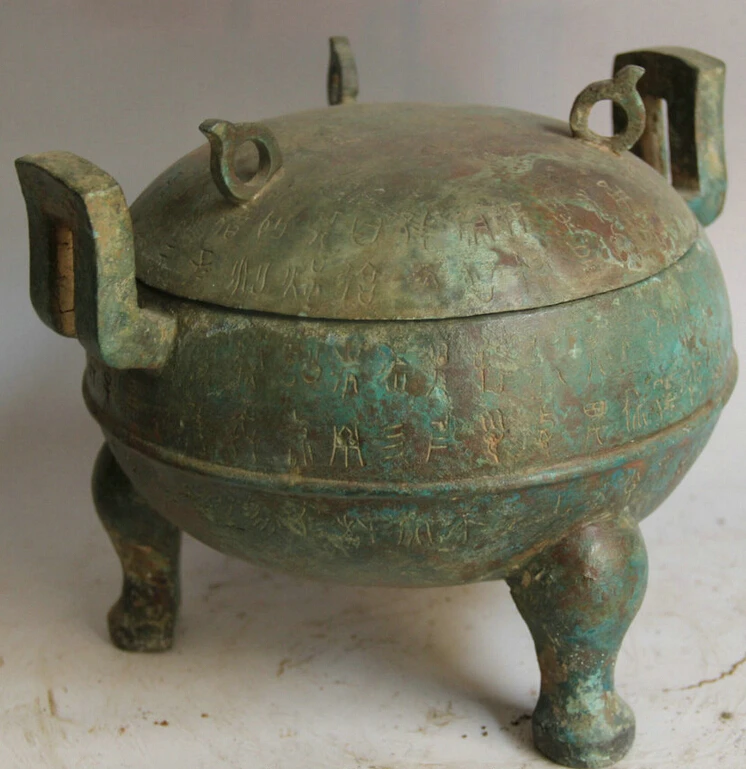 song voge gem S5913 10&quot Old Chinese Bronze Folk circular handle food word water vessel Pot Jar Crock | Дом и сад