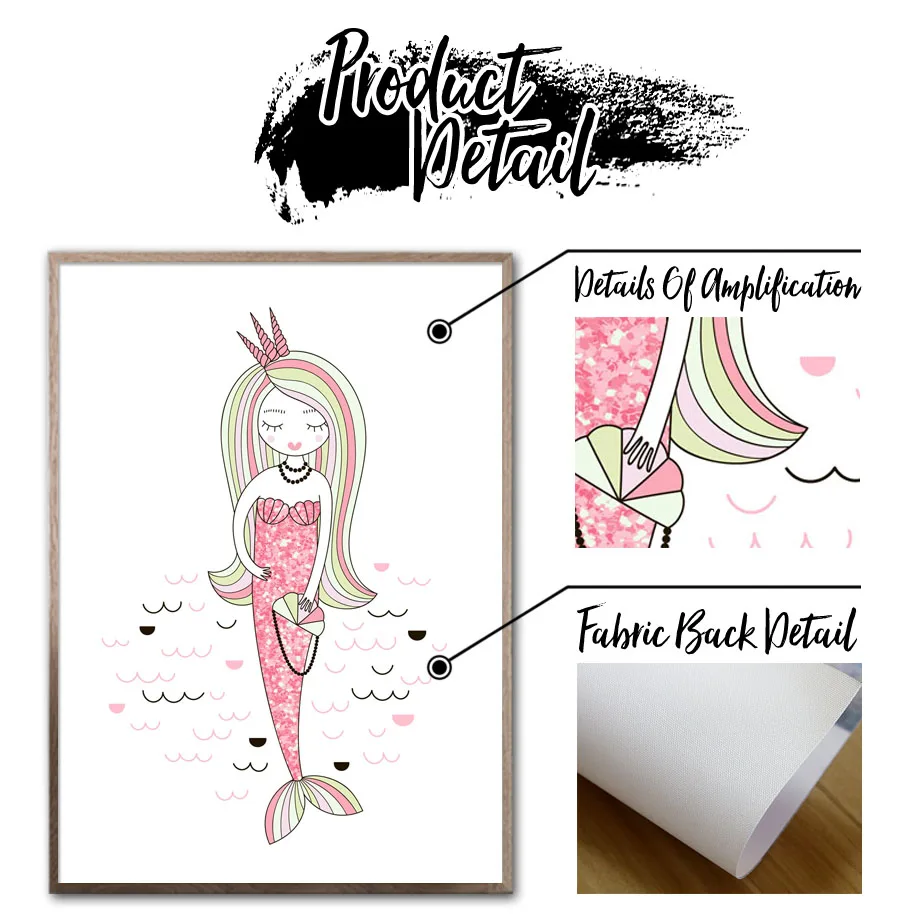 

Mermaid Princess Cat Fish Wall Art Canvas Painting Cartoon Nordic Posters And Prints Canvas Pictures For Kids Room Girl Bedroom