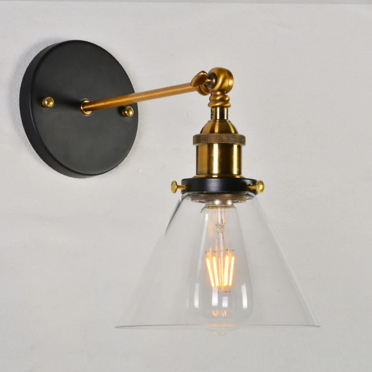 

Винтажный настенный светильник из прозрачного стекла в стиле кантри, лофт, прикроватная тумбочка, лампа Эдисона, стеклянный абажур