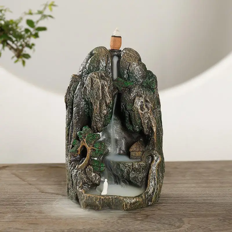 

Chinese High Mountain Backflow Incense Burner Resin Smoke Of Waterfall Incense Cone Holder Aromatherapy Home Office Buda Decor