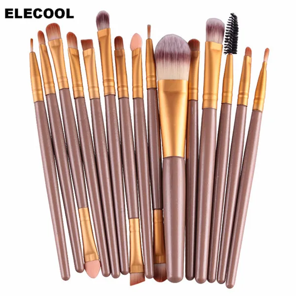 ELECOOL 20/15/1 шт глаз кисти oogmake-borstels Oogschaduw Spons неус тени для век подводка для глаз кисть для губ Cosmetische borstels комплект - Handle Color: 15pcs gold