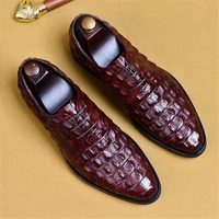 brand full grain leather business men dress shoes retro crocodile designer nature leather oxford shoes for men size eu 38 46