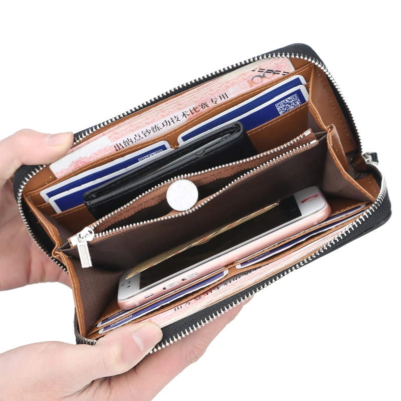 Кошелек для монет мужской кожаный визитница кошелек модный длинный клатч с