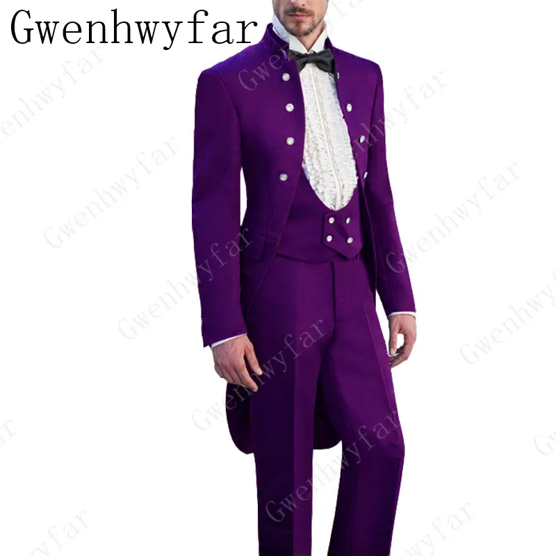 2019 Gwenhwyfar мужские костюмы для вечевечерние с вертикальным воротником свадебных