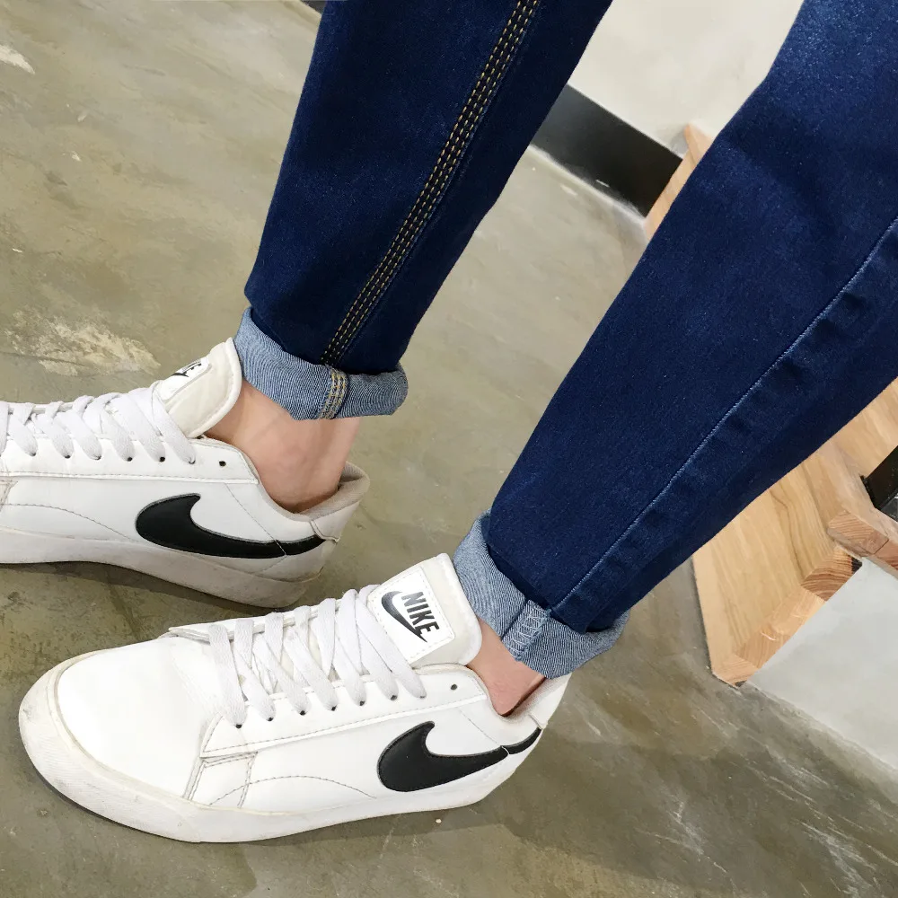 Мода Маленькие Ноги Мужские Джинсы Марка Люкс Классический Синий Тощий джинсы