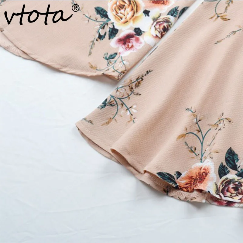 Vtota с открытыми плечами блузка рубашка 2018 Лето Для женщин шифон Цветочный принт