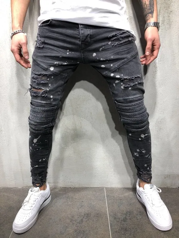 

NEW 2019 Men's Hole Fashion Jeans Slim Hip-hop Men Jeans Big Size