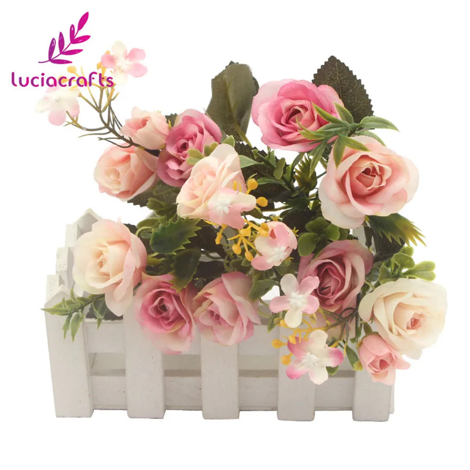 Lucia crafts 13 голов/Букет мини-розы Имитация шелковые искусственные цветы для свадебной вечеринки украшения дома комнаты A0312