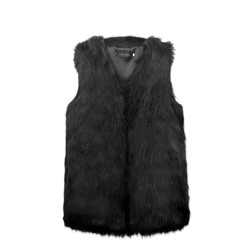 Плюс Размеры Для женщин искусственного меха пальто жилет 2018 зима рукавов