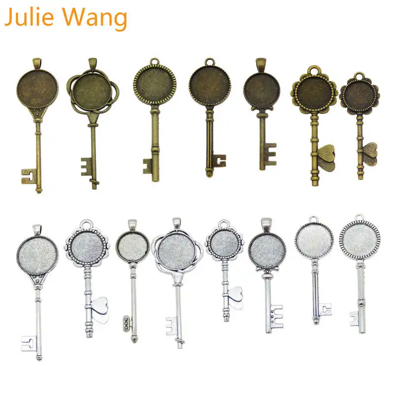 Julie Wang 6 шт. случайная отправка в форме ключа круглая основа для кабошона базовые