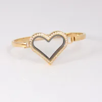 Heart Shape Living Memory Locket Bracelet Bangle With Rhinestone Magnetic Floating Locket Bangles 5pcs