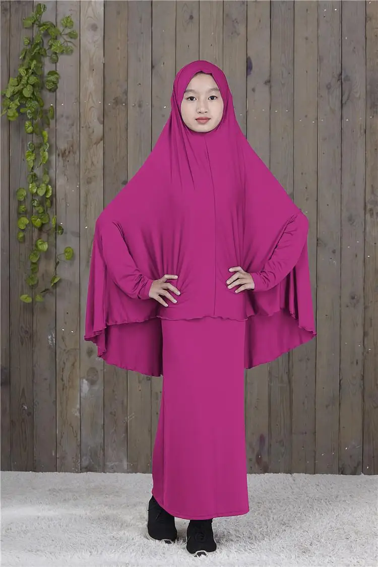 Rose Red Abaya/длинное мусульманское платье-хиджаб Maxi для девочек; комплект одежды для молитвы в мусульманском стиле; Рамадан; Бурка; костюмы для детей с полным покрытием; новое арабское платье - Цвет: Rose Red