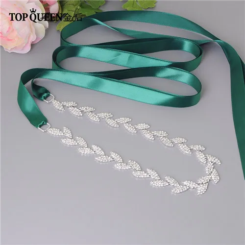 Green TOPQUEEN, S198-S, свадебный пояс, свадебные пояса, Стразы для свадебного пояса, вечернее платье, пояс, женские Стразы, ремни для свадебного платья - Цвет: Green