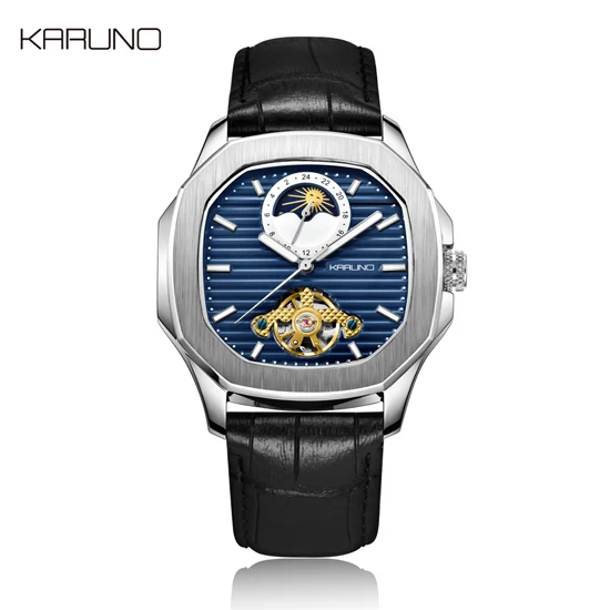 black silver blue MCE Мужские механические часы мужские часы Relogio Masculino Мужские автоматические часы кожаные часы наручные часы с турбийоном мужские часы - Цвет: black silver blue