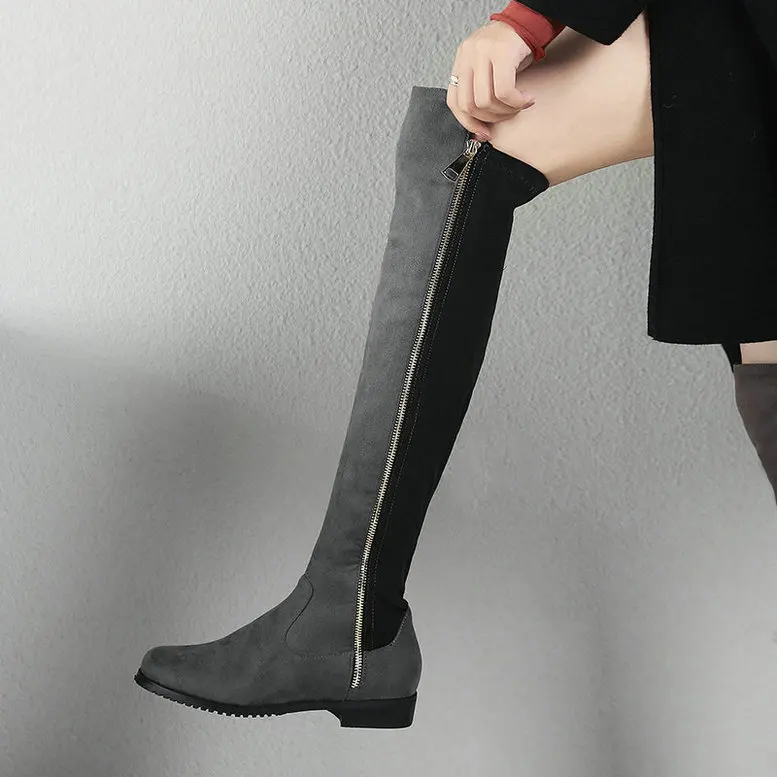 QUTAA Women Over The Knee Hig Boots Platform Square Heel Fashion Winter Shoes Women Motorcycle Boots Big Size 34-43