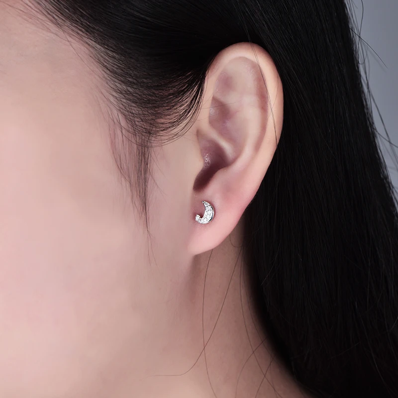 Женские серьги гвоздики LOVERJEWELRY из белого золота с Луной и звездами|earrings designer|earring