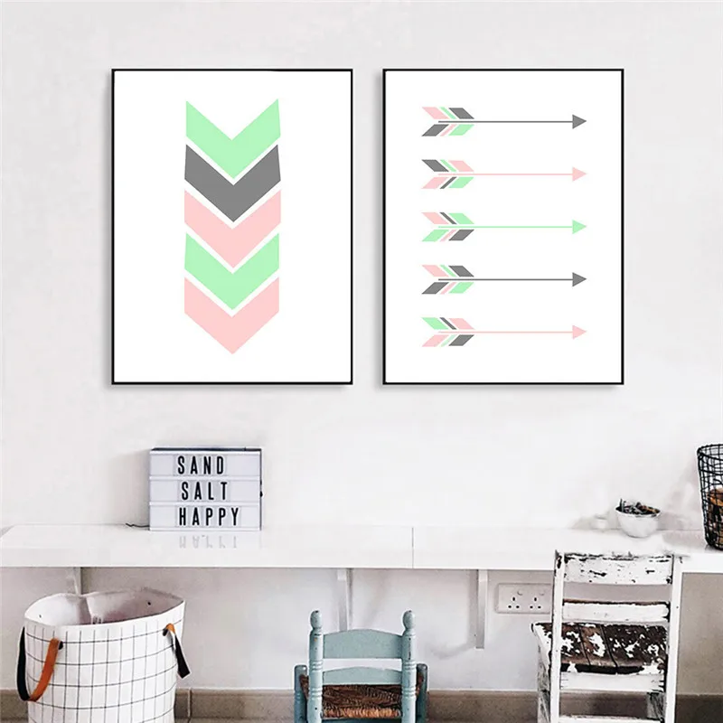 Nordic украшения в виде геометрических фигур Абстрактная живопись Wall Art Холст
