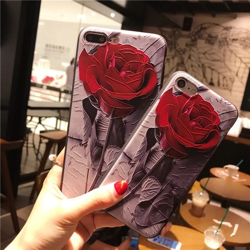 Роскошный чехол для телефона с 3D рельефным цветком iPhone X 8 7 6 S плюс Мягкие