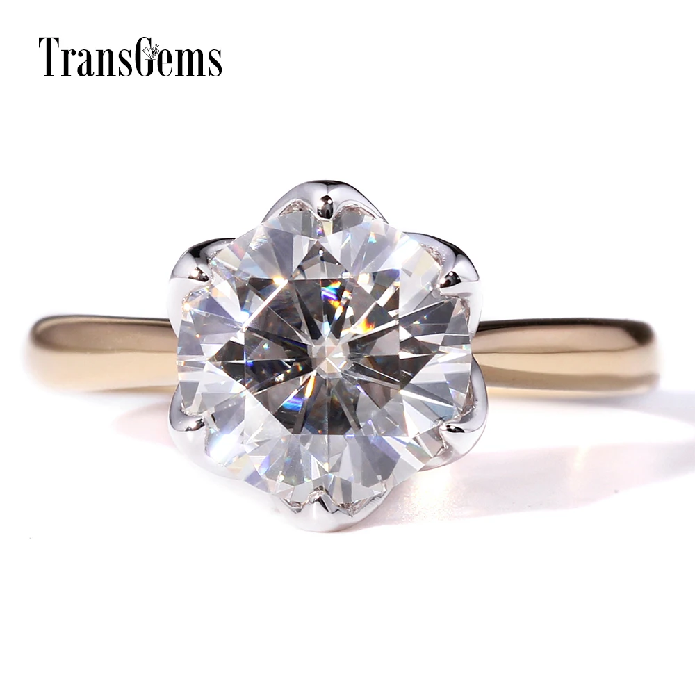 Обручальное кольцо Transgems 3ct Moissanite двухтонное обручальное с 14 к белым золотом и