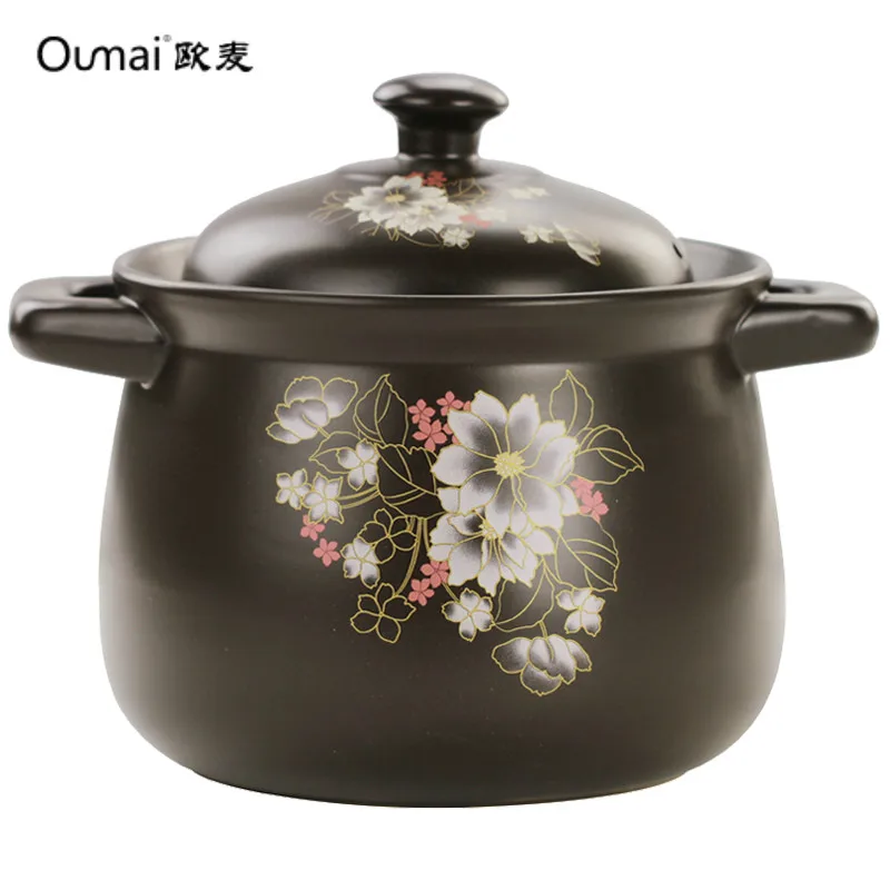 High temperature ceramic casserole stew Omer soup pot fire stone crock coffee color flower gift pan | Дом и сад