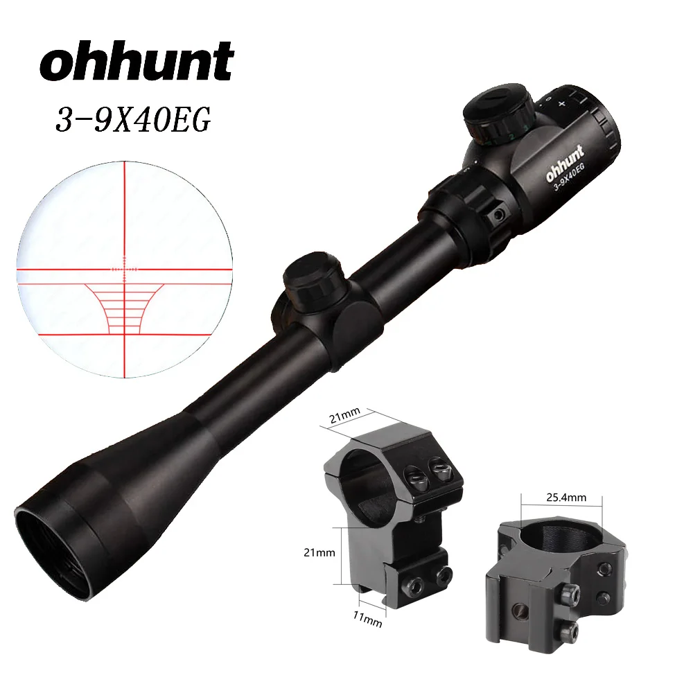 25.4mm-Dovetail- Ohhunt прицел пневматической винтовки 3-9X40E красный зеленый прибор ночного видения для освещения охотничий арбалет прицел. 177. 22 Калибр пневматическое оружие - Цвет: 25.4mm-Dovetail-