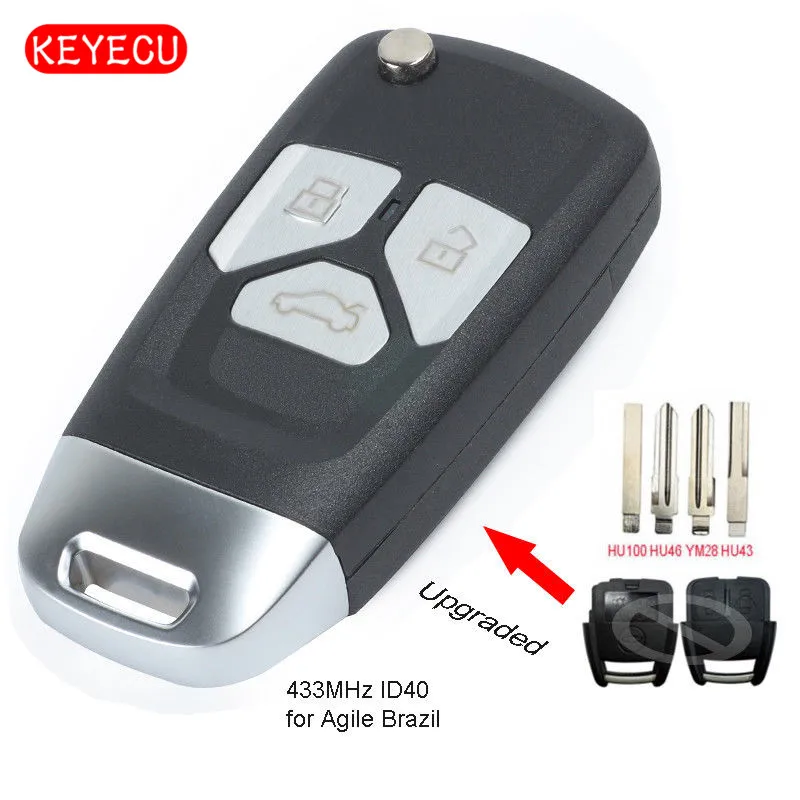 

Keyecu Upgraded Remote Key Fob 3 Buttons 433MHz ID40 Chip for Chevrolet Agile Montana 2009 2010 2011