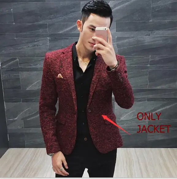 wine red Корейский стиль мужской моды тонкая куртка Серый ВИНО цвета: красный и коричневый 3 вида цветов весна блейзер молодого человека Повседневный пиджак наряд использовать для бизнеса - Цвет: wine red