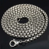 3mm wide 24 inch round box silver color stainless steel necklace mens boys chain jewelry