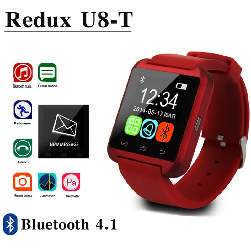 Красный U8 Bluetooth Смарт-часы для мужчин и женщин шагомер сенсорный экран спортивные умные часы телефон Smartwatch для Android Ios - Цвет: Красный