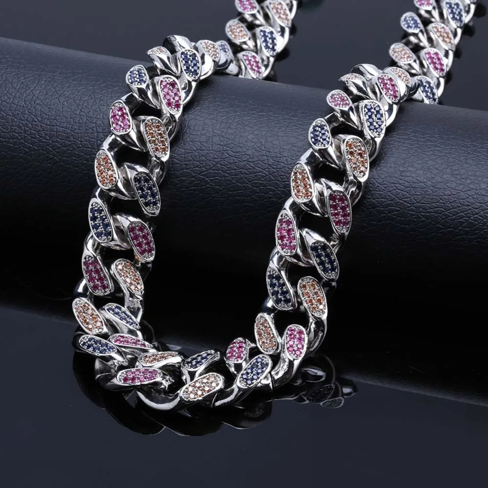 18 мм ширина 4 цвета персонализированные мужские кубинские цепи ожерелье Iced Out Bling AAA+ CZ камни хип хоп Золото Серебро Цвет цепи ювелирные изделия