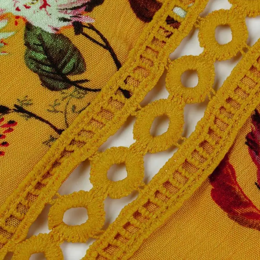 2019 модное Повседневное платье с длинным рукавом Boho Цветочный принт мини женское v