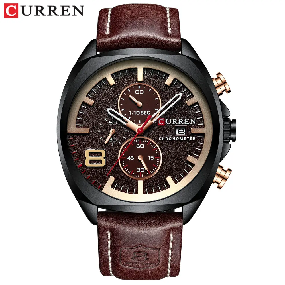 black brown Мужские часы Топ бренд класса люкс Reloj CURREN мужские армейские военные спортивные часы мужские повседневные кожаные кварцевые часы Relogio Masculino - Цвет: black brown